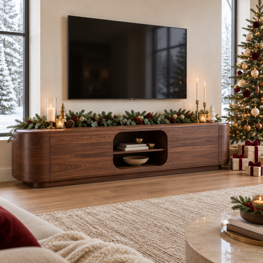 Atelier Organic Low TV Console in a Christmas home