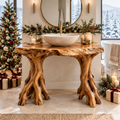 Riverbend Live-Edge Root-Leg Vanity in a Christmas home