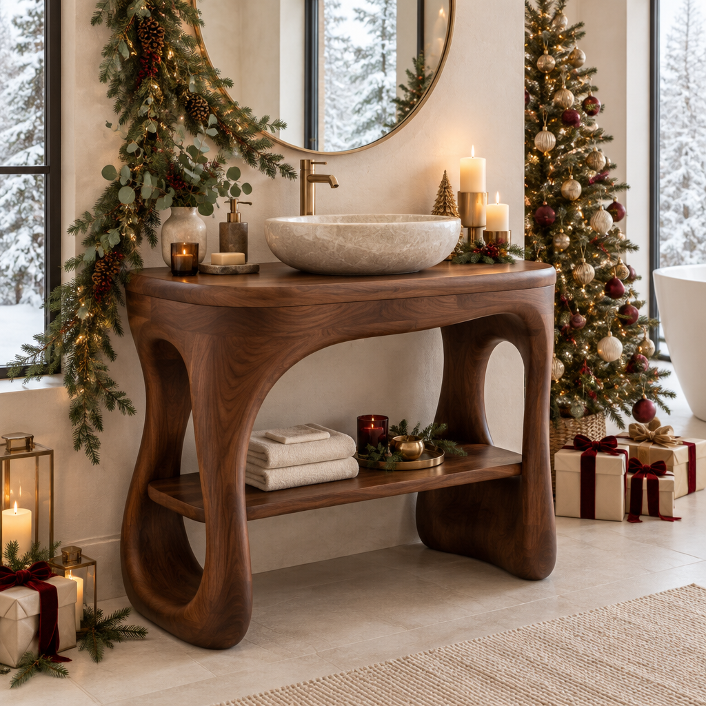 Atelier Organic Freestanding Vanity in a Christmas home