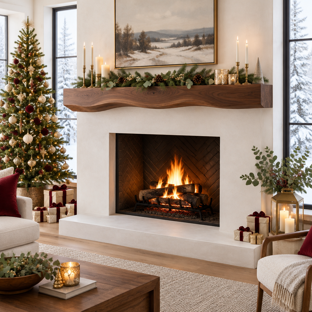 Atelier Sculpted Fireplace Mantel in a Christmas home