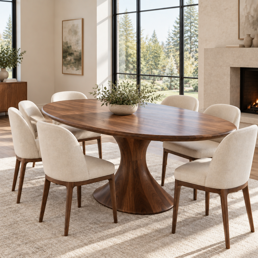 Atelier Oval Sculpted Dining Table in a living space