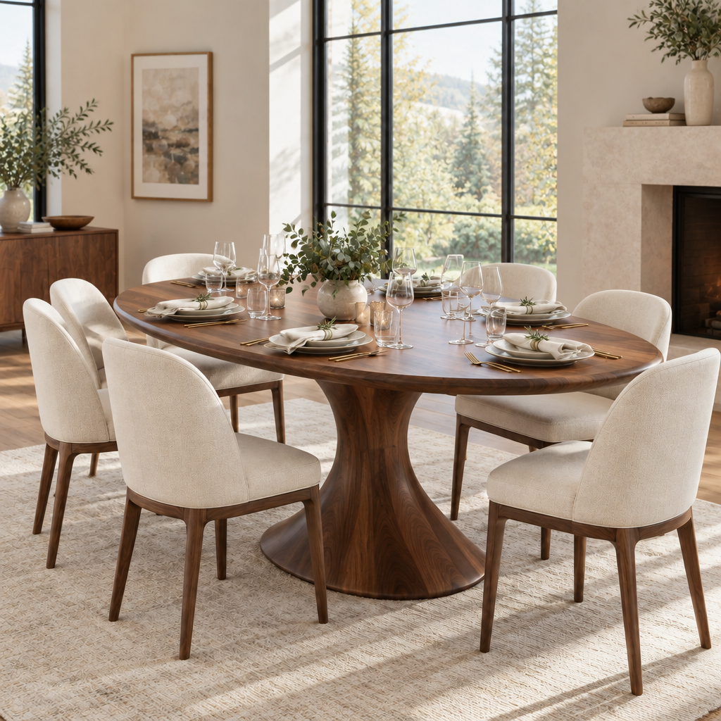 Atelier Oval Sculpted Dining Table in use