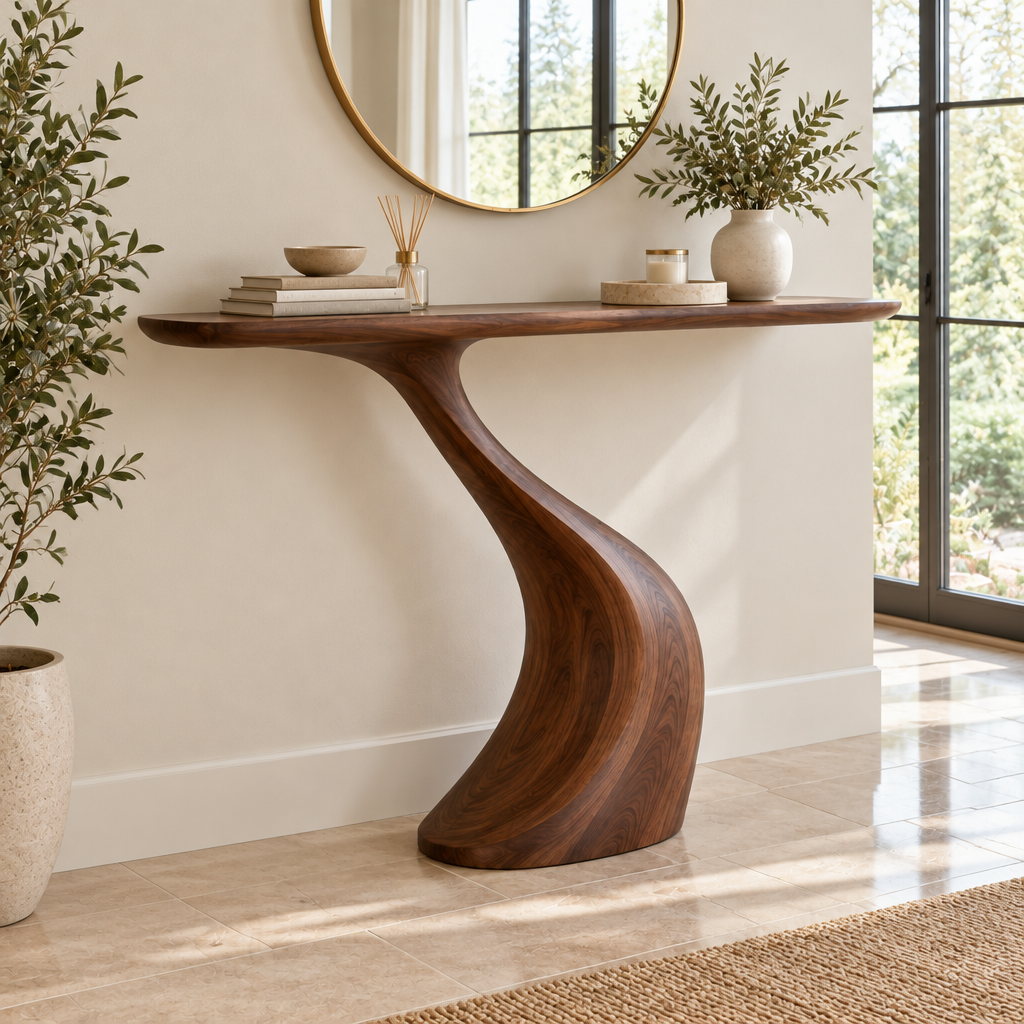 Atelier S-Curve Entry Console in a living space