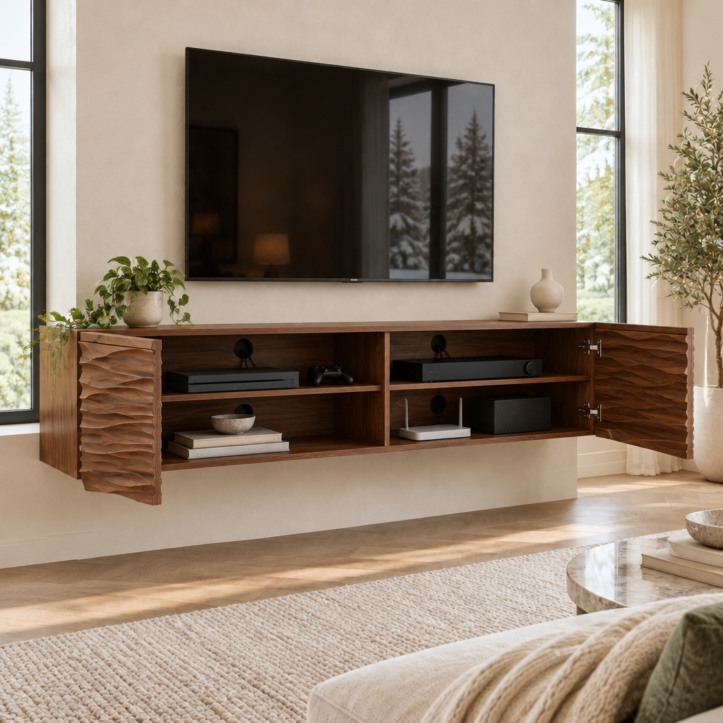 Atelier Floating Wave TV Console in use