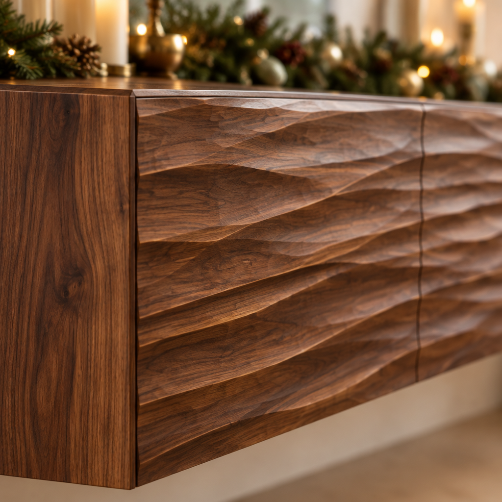 Atelier Floating Wave TV Console wood grain close-up