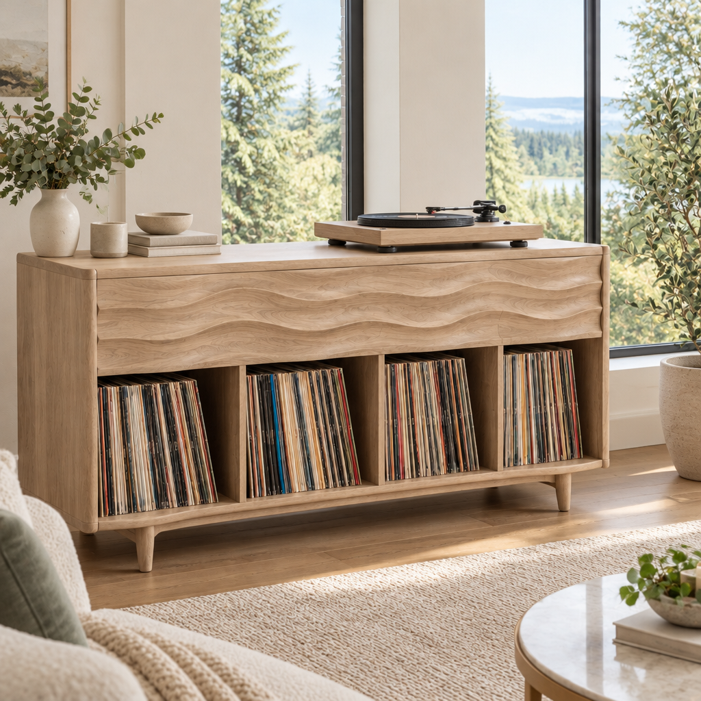 Atelier Wave Vinyl Console in Natural Oak finish