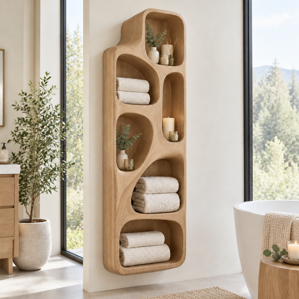 Atelier Sculpted Spa Wall Shelf in Natural Oak finish