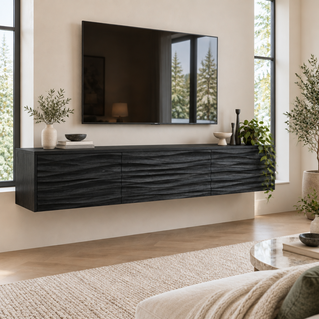 Atelier Floating Wave TV Console in Ebonized Black finish