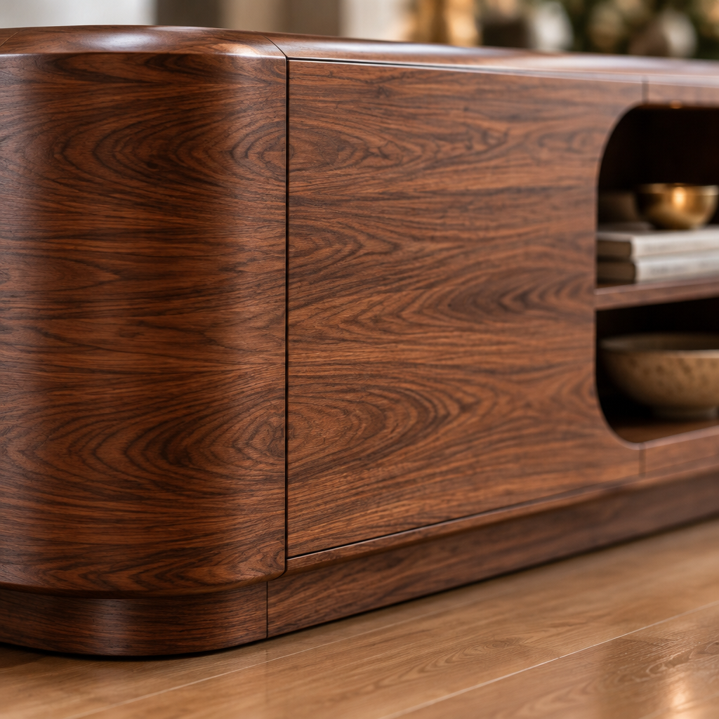 Atelier Organic Low TV Console wood grain close-up