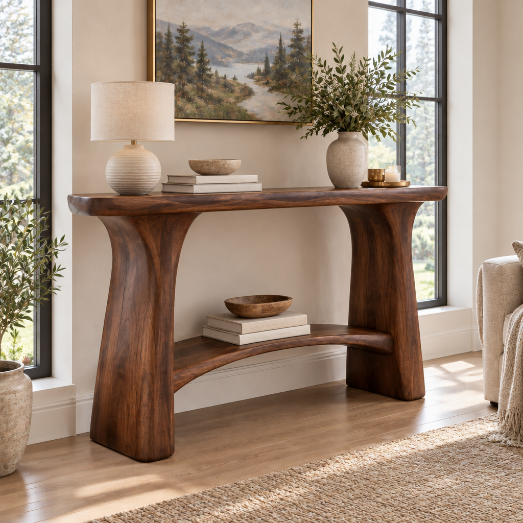 Atelier Arch Console with Shelf in a living space