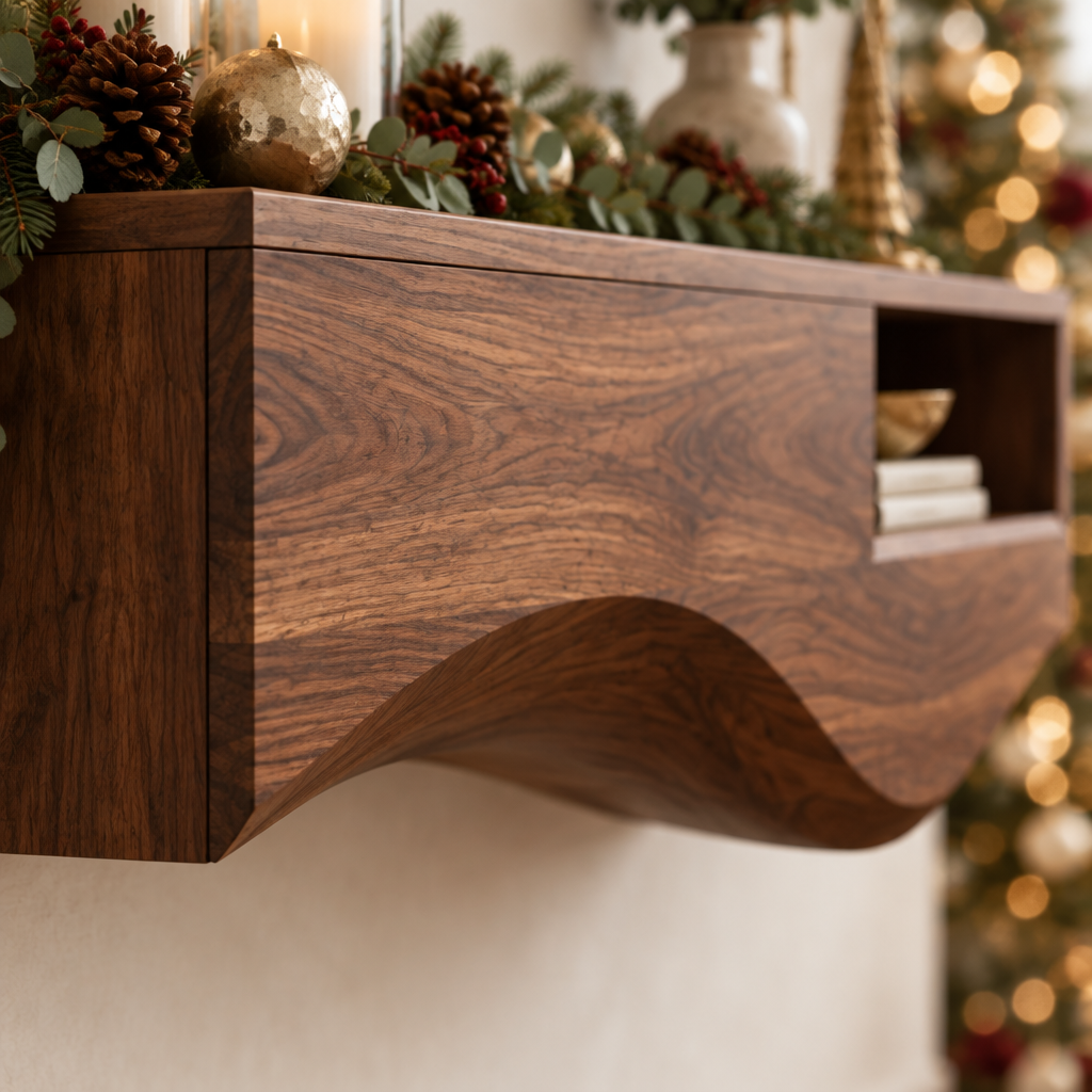 Atelier Floating Wave Console wood grain close-up