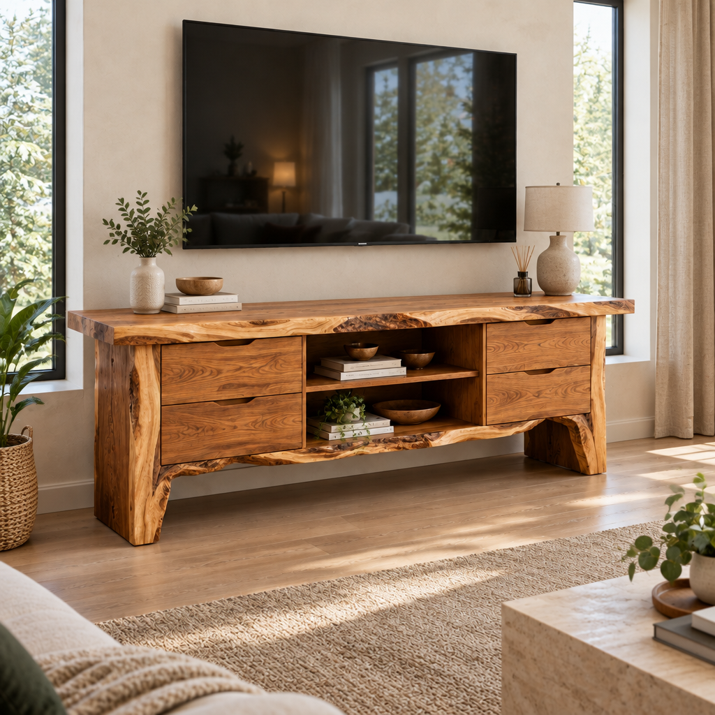 Riverbend Live-Edge TV Console in a living space