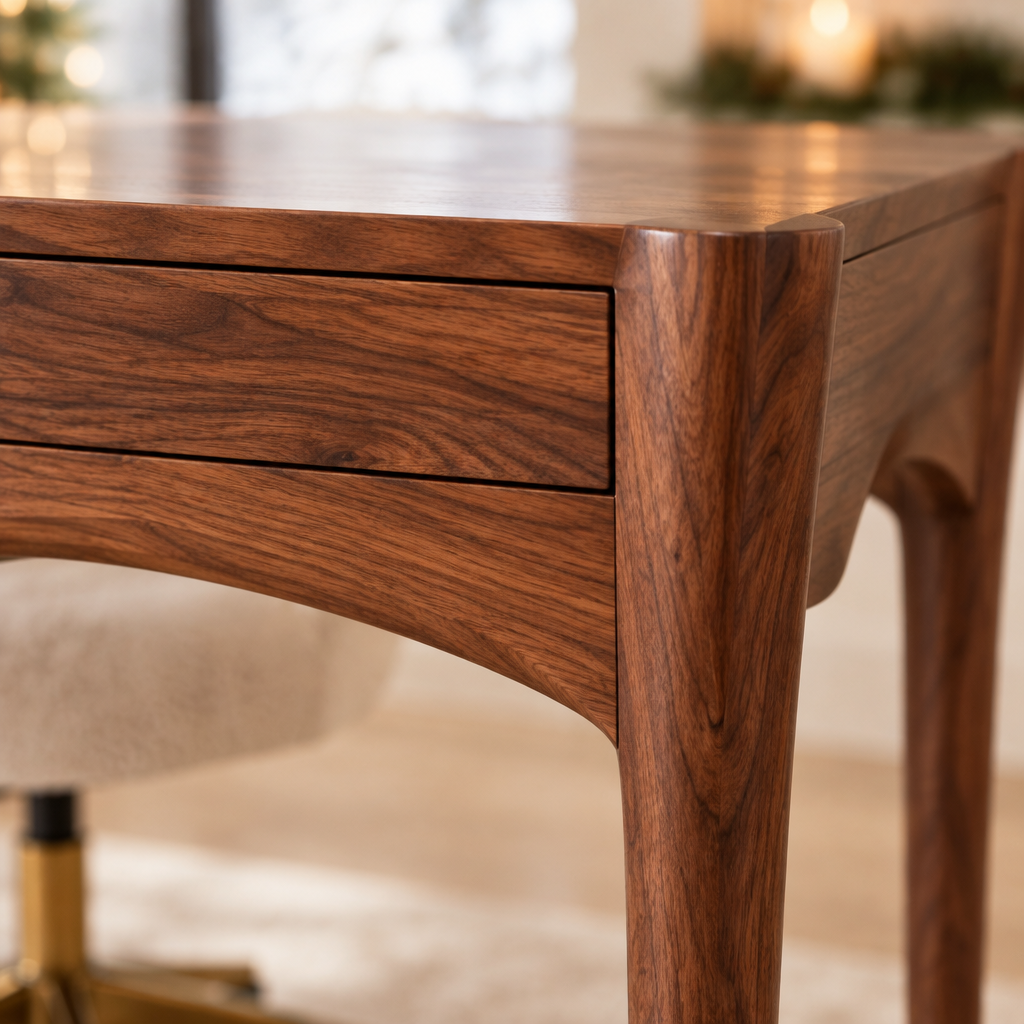 Atelier Wave Apron Desk wood grain close-up