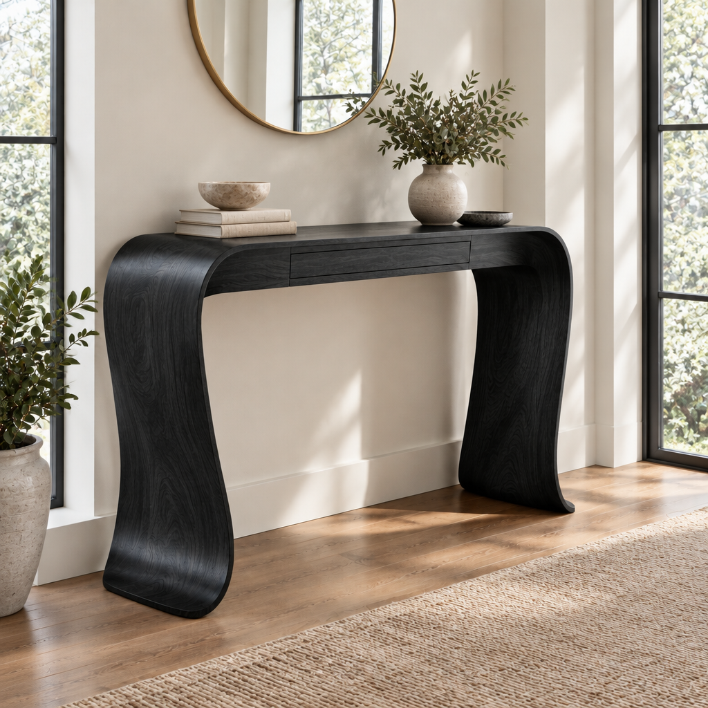 Atelier Ribbon Console with Drawer in Ebonized Black finish