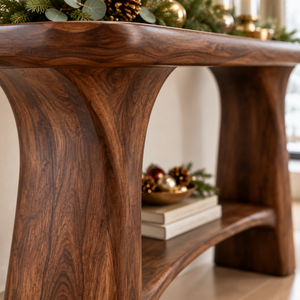 Atelier Arch Console with Shelf wood grain close-up