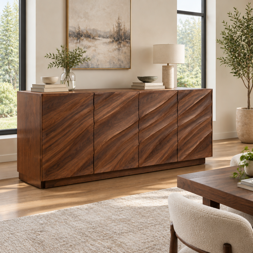 Atelier Wave Carved Sideboard in a living space