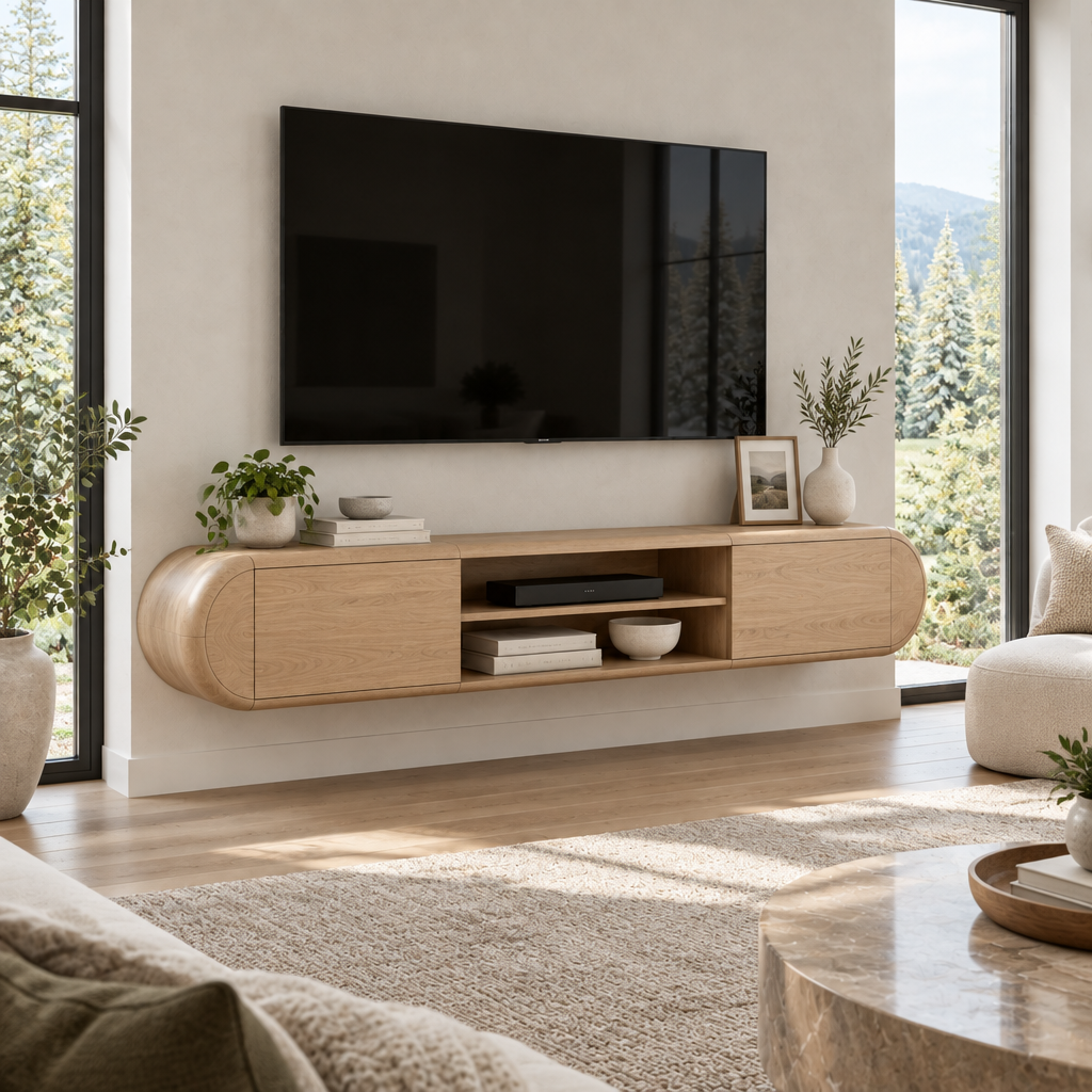 Atelier Rounded Floating TV Console in Natural Oak finish