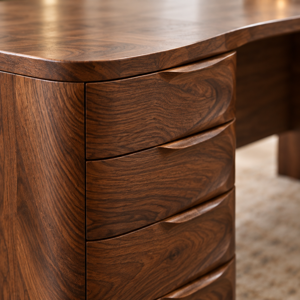 Atelier Executive L-Shaped Desk wood grain close-up