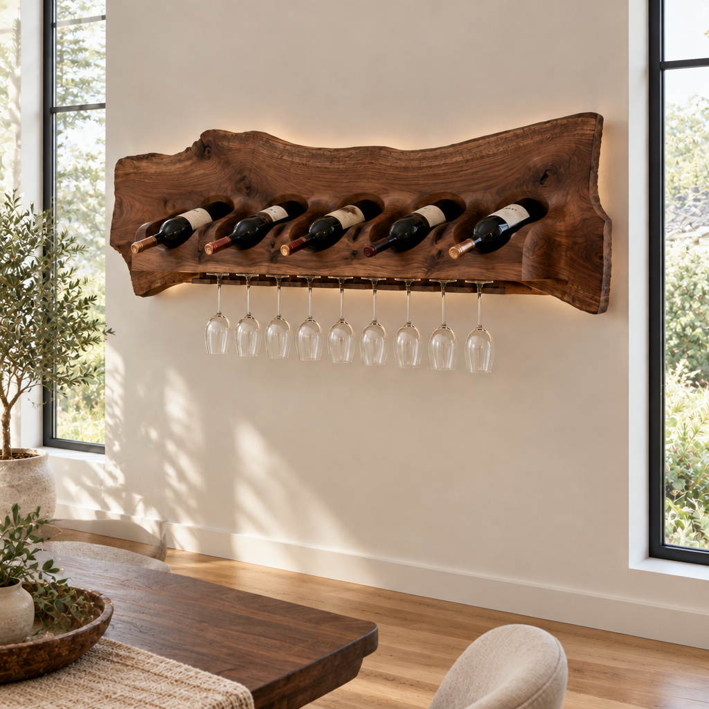 Atelier Organic Wine Wall with Light in a living space