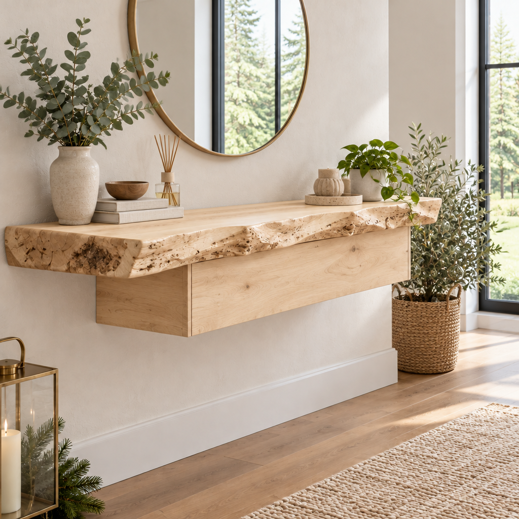 Riverbend Live-Edge Floating Console in Light Natural finish