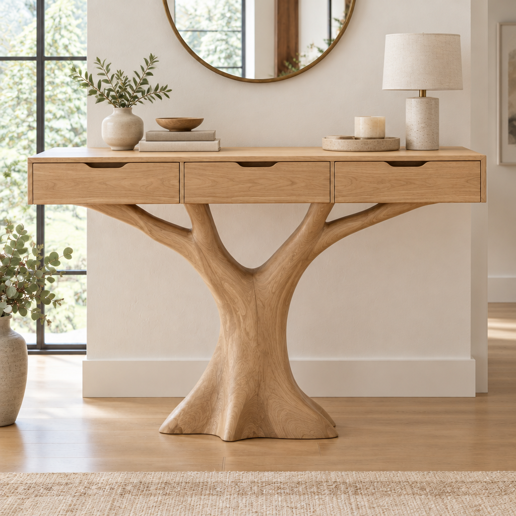 Atelier Tree-Base Drawer Console in Natural Oak finish