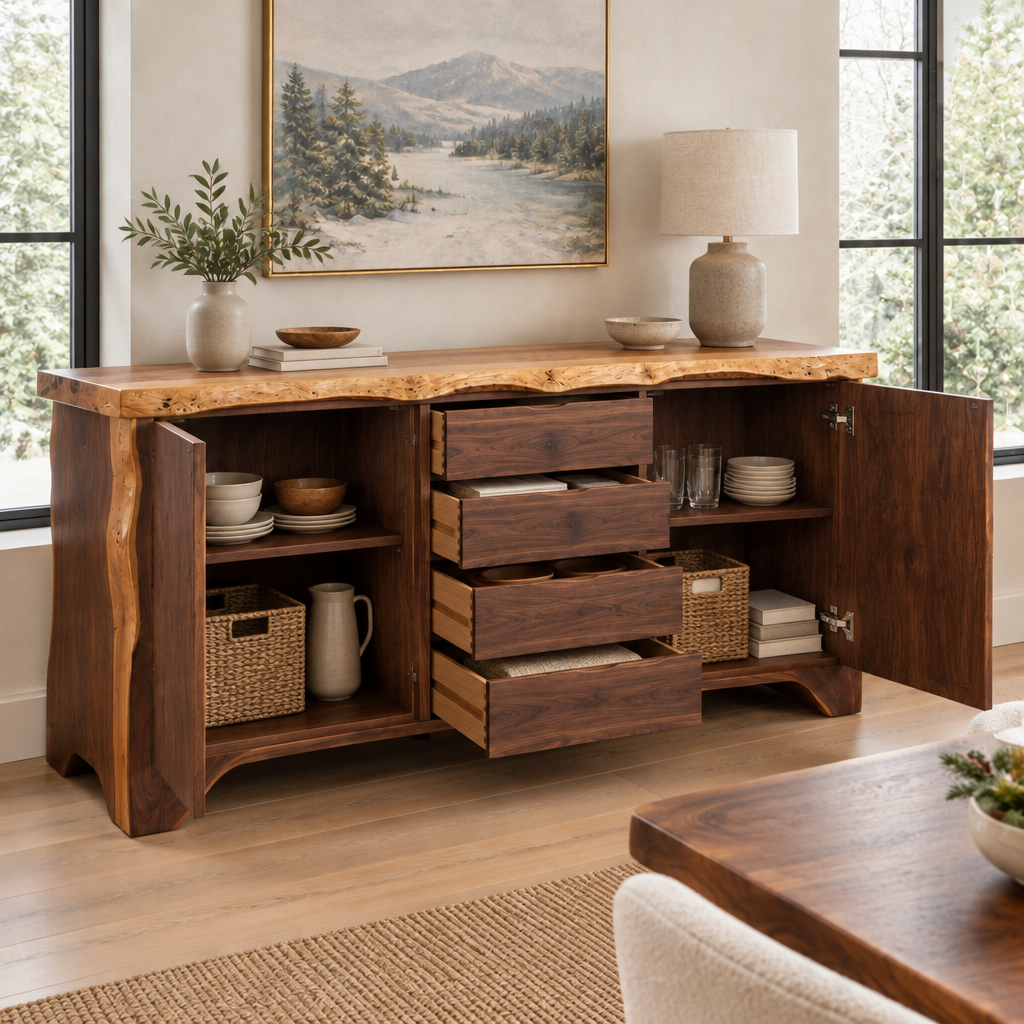 Riverbend Live-Edge Sideboard in use