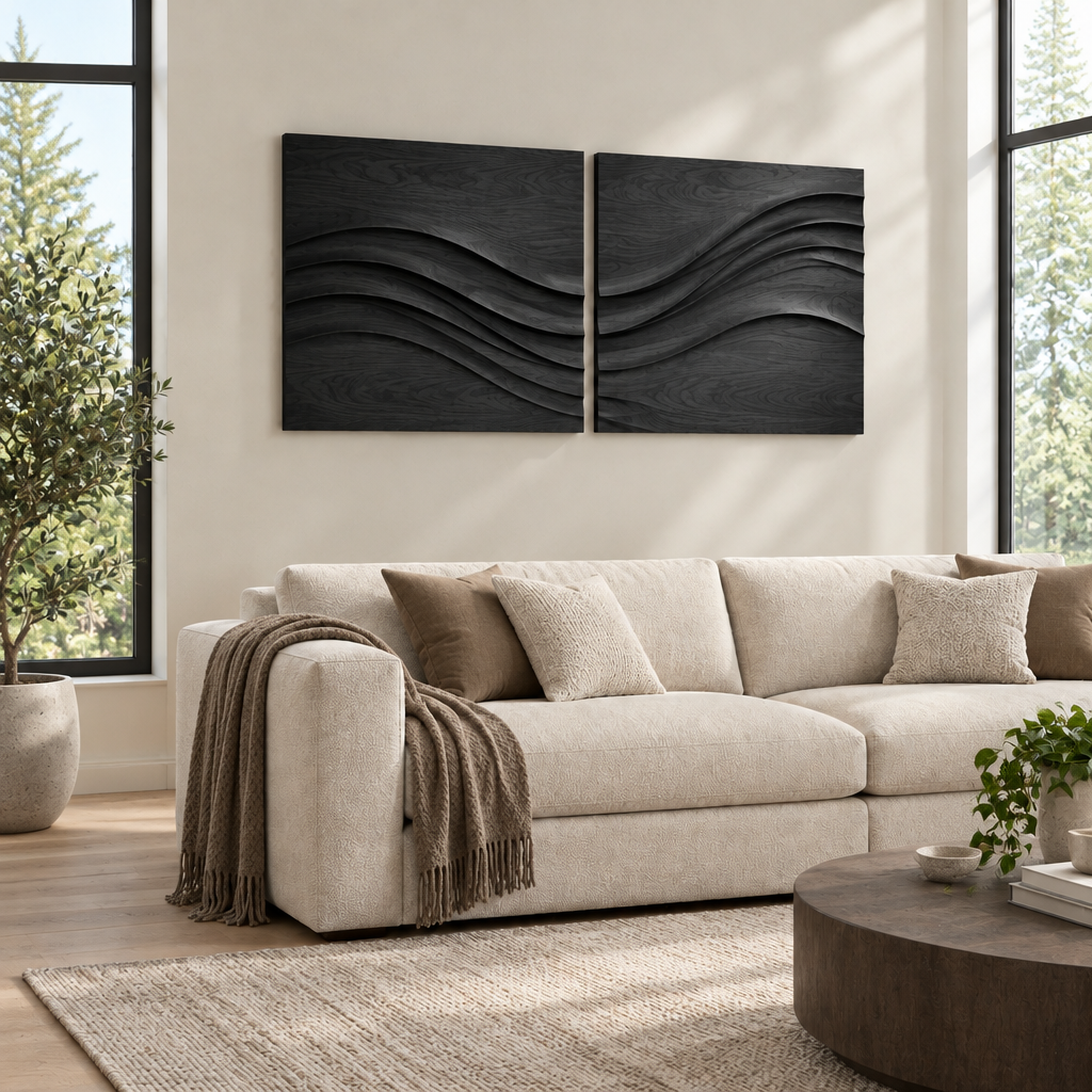 Atelier Tide Diptych Wall Panels in Ebonized Black finish