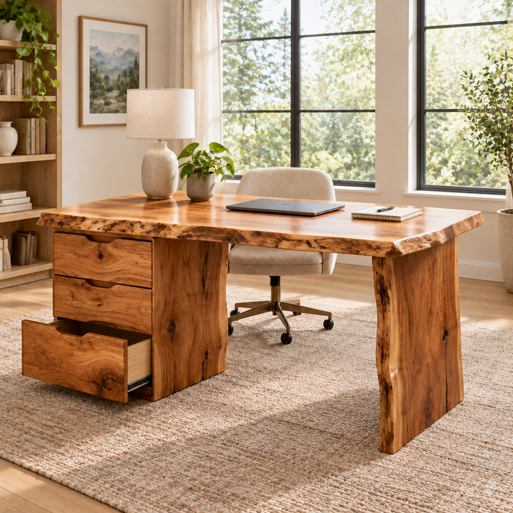 Riverbend Live-Edge Executive Desk in use