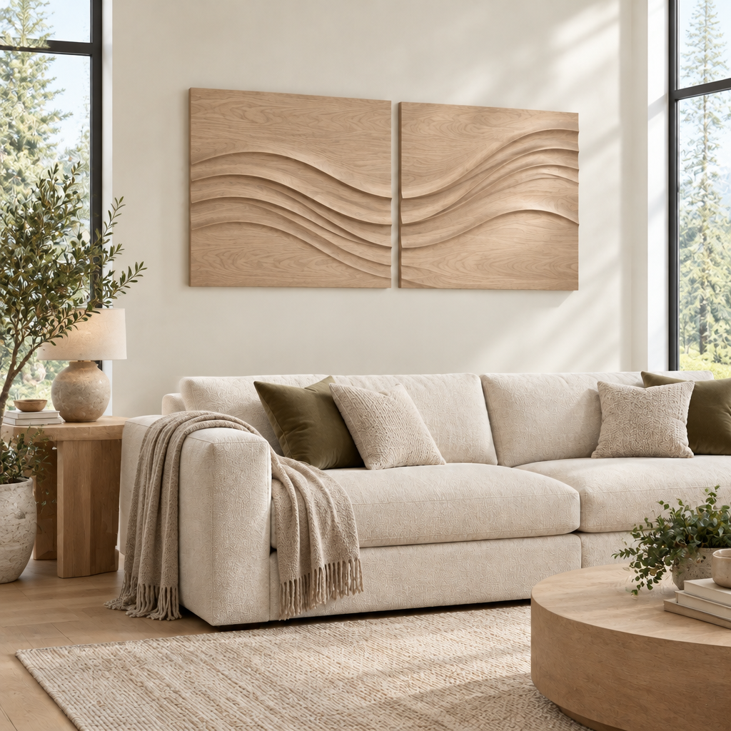 Atelier Tide Diptych Wall Panels in Natural Oak finish
