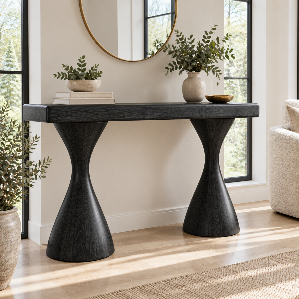Atelier Hourglass Console in Ebonized Black finish