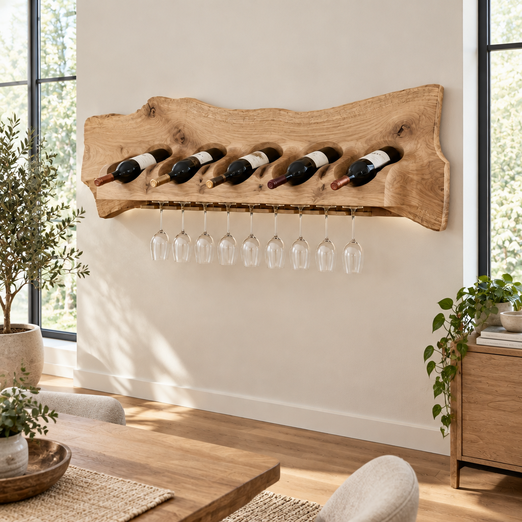 Atelier Organic Wine Wall with Light in Natural Oak finish