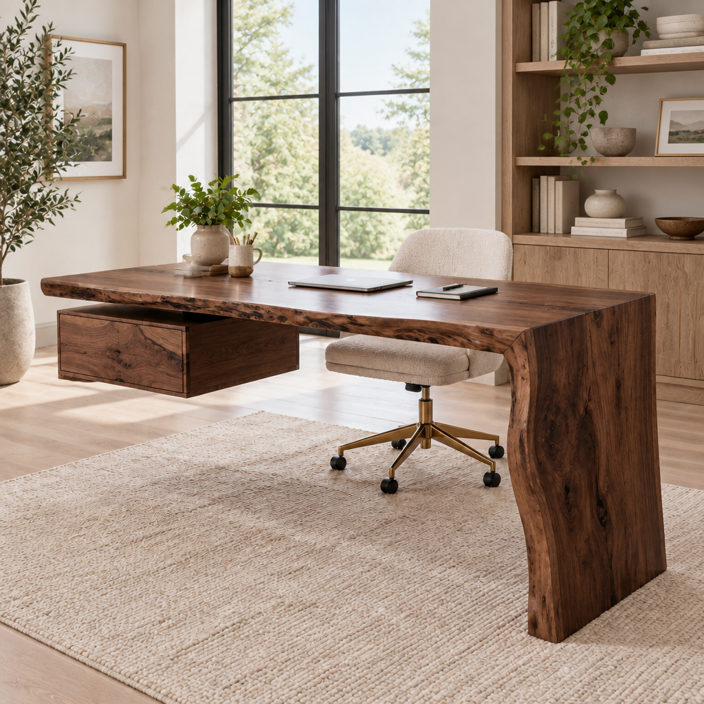 Riverbend Waterfall Live-Edge Desk in Dark Walnut Stain finish