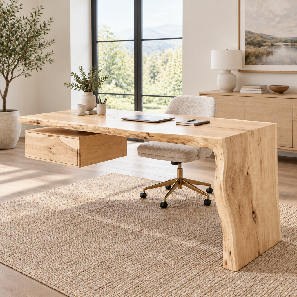 Riverbend Waterfall Live-Edge Desk in Light Natural finish