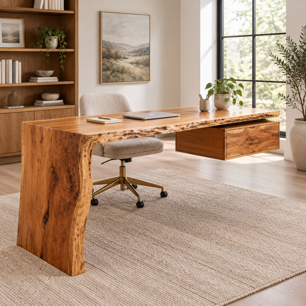 Riverbend Waterfall Live-Edge Desk side view