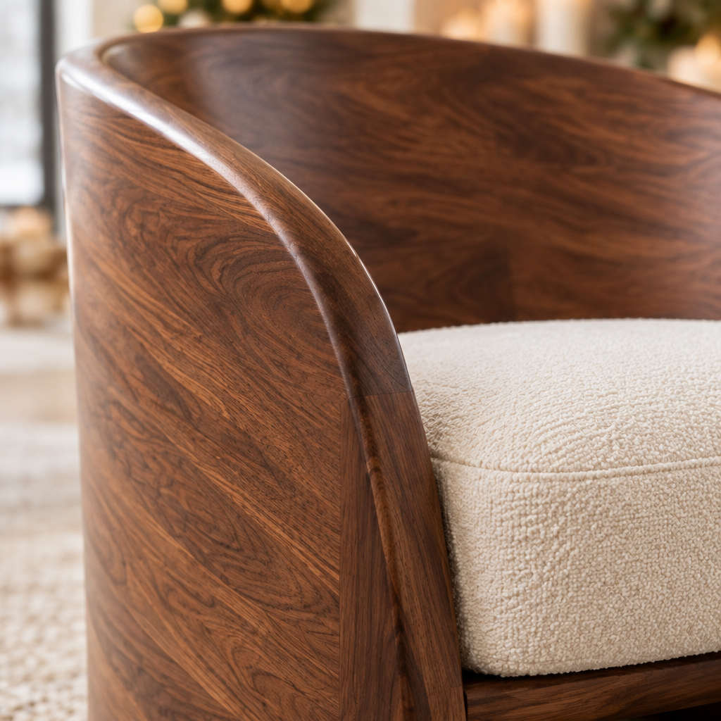 Atelier Low Barrel Lounge Chair wood grain close-up