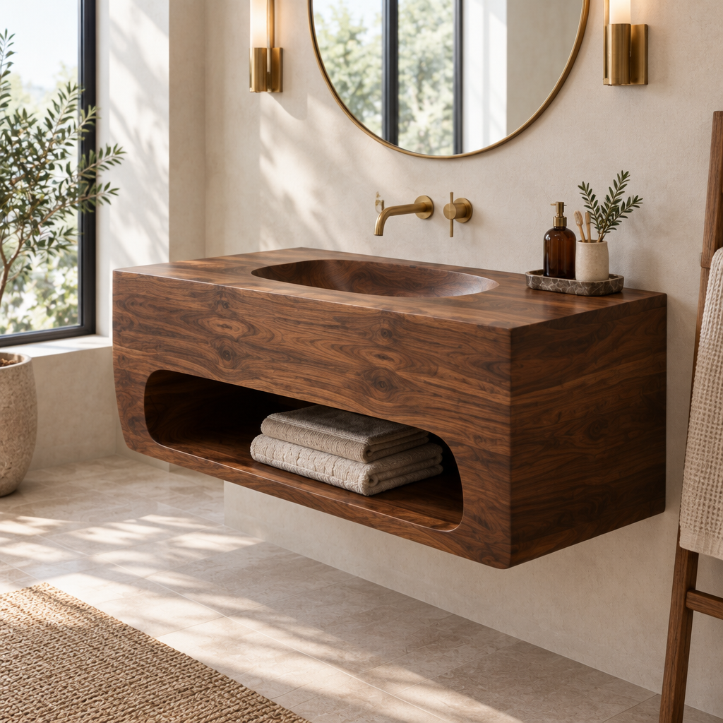 Atelier Carved-Basin Floating Vanity side view