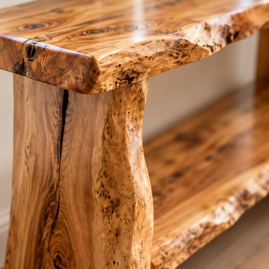 Riverbend Live-Edge Console with Lower Shelf wood grain close-up