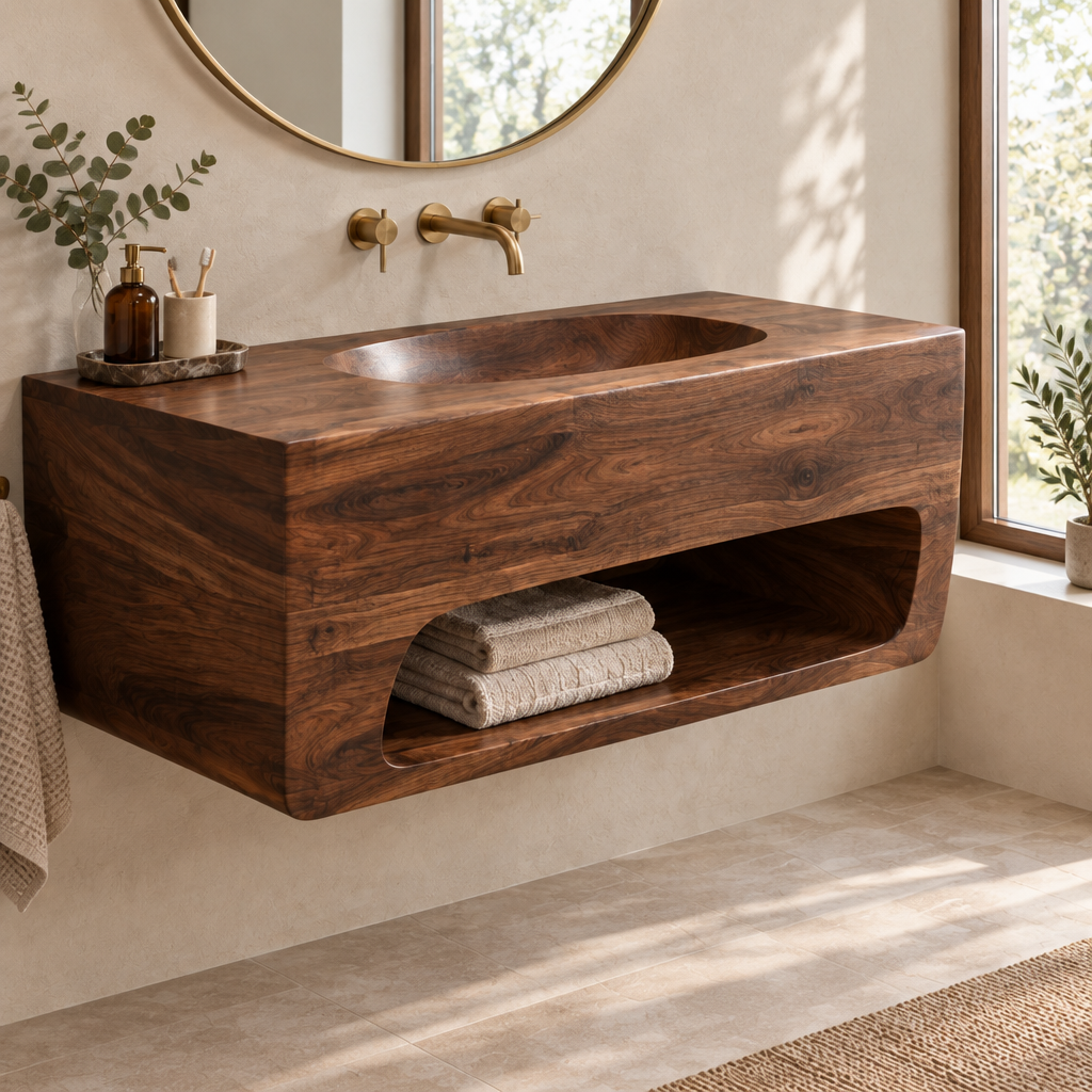 Atelier Carved-Basin Floating Vanity in use