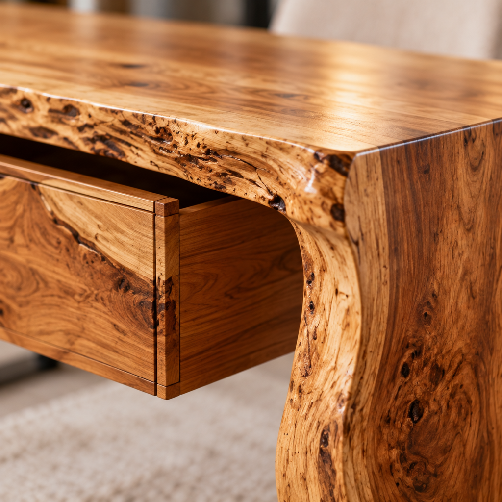 Riverbend Waterfall Live-Edge Desk wood grain close-up