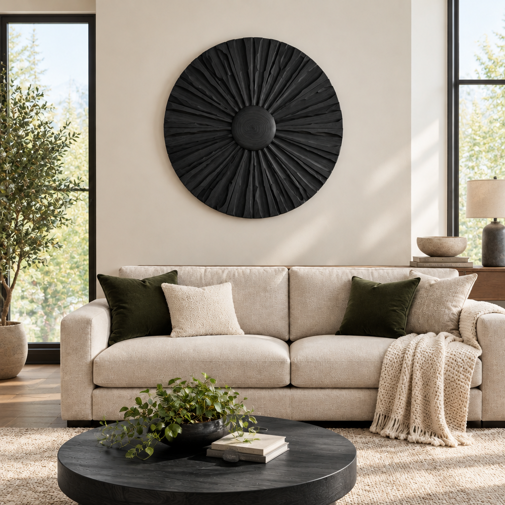 Atelier Sun Disc Wall Sculpture in Ebonized Black finish