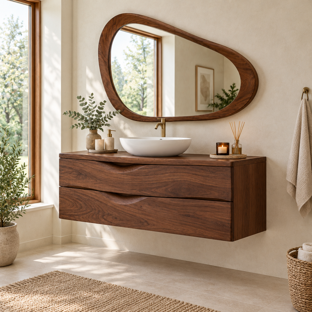 Atelier Floating Vanity and Mirror Set side view