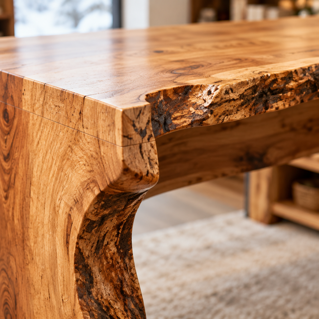 Riverbend Live-Edge L-Desk with Shelves wood grain close-up