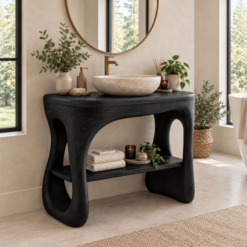 Atelier Organic Freestanding Vanity in Ebonized Black finish