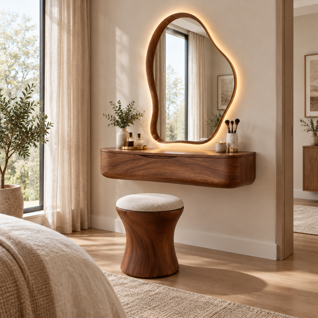 Atelier Floating Makeup Vanity with LED Mirror side view