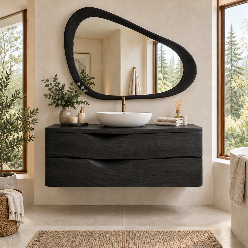Atelier Floating Vanity and Mirror Set in Ebonized Black finish