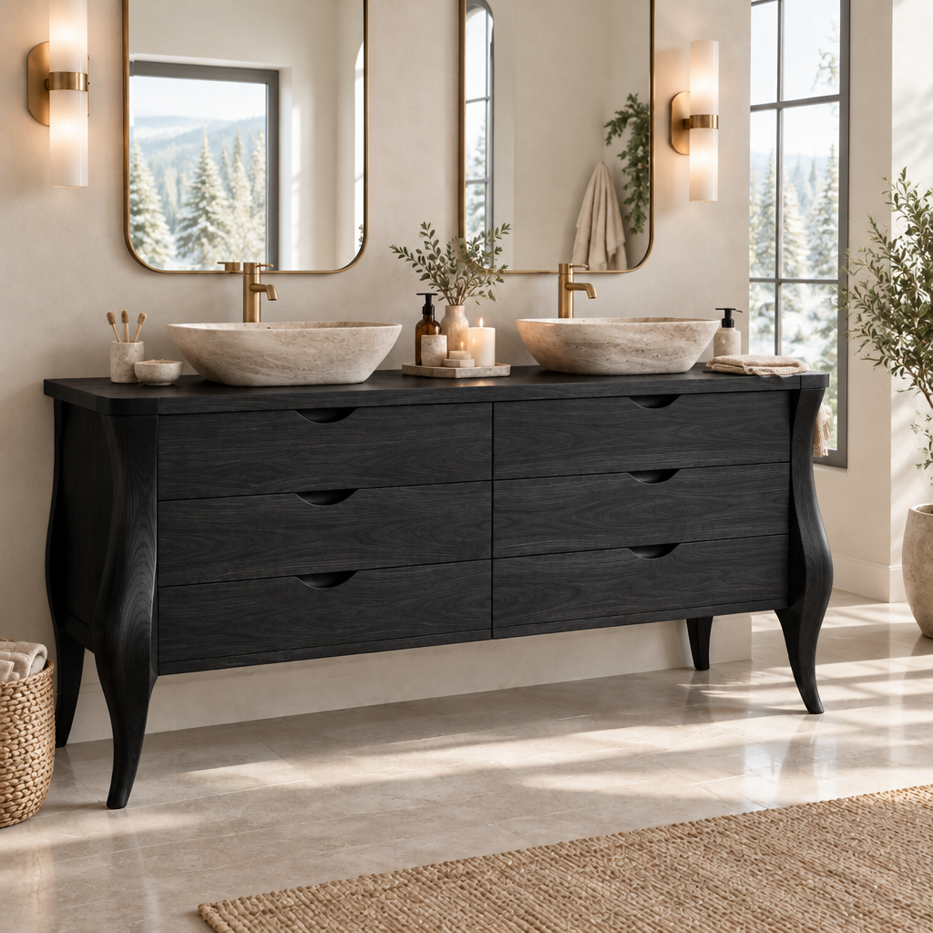 Atelier Double-Basin Sculpted Vanity in Ebonized Black finish