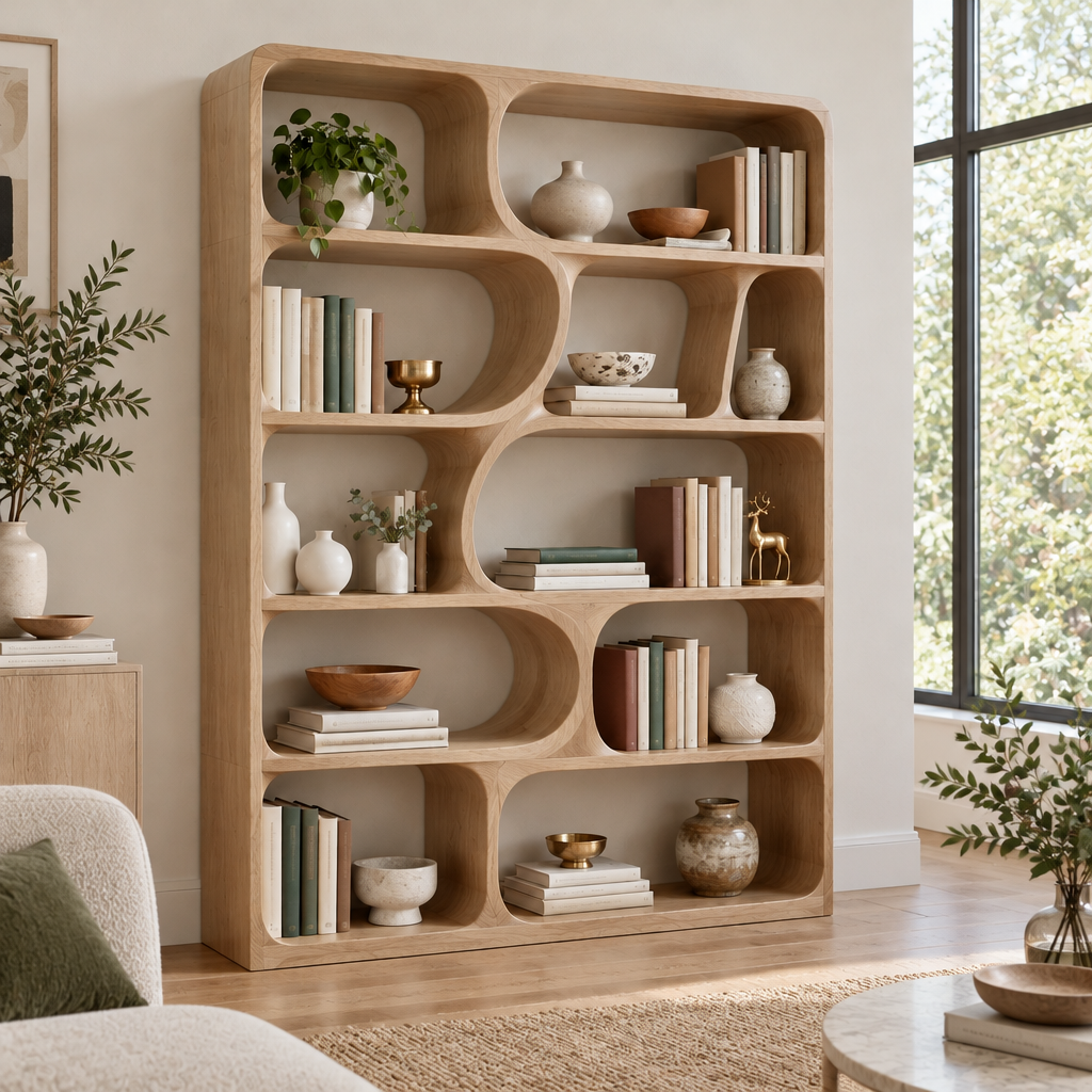 Atelier Symmetric Curve Bookshelf in Natural Oak finish