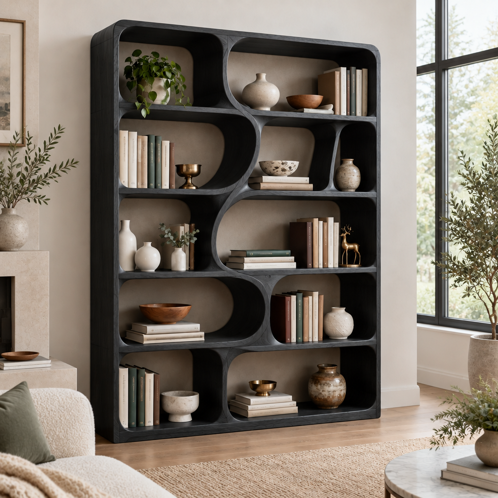 Atelier Symmetric Curve Bookshelf in Ebonized Black finish