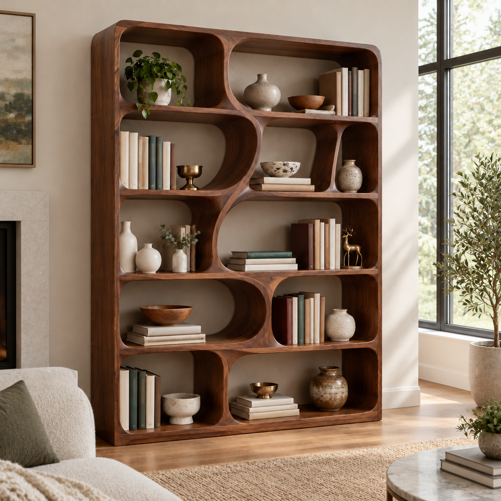 Atelier Symmetric Curve Bookshelf in a living space
