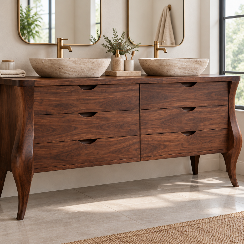 Atelier Double-Basin Sculpted Vanity in use